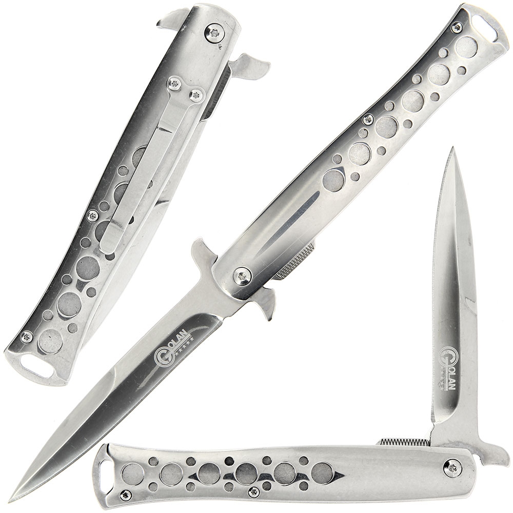 gol-456ch Classic Chrome Stiletto Lock Knife - Durable 8Cr13MoV Steel - GOL-456CH - Image 1