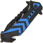 Folding Knife with Blue and Black Handle W/ Glass Breaker & Belt Cutter - 543-BL - Image 2