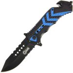 Folding Knife with Blue and Black Handle W/ Glass Breaker & Belt Cutter - 543-BL - Image 4
