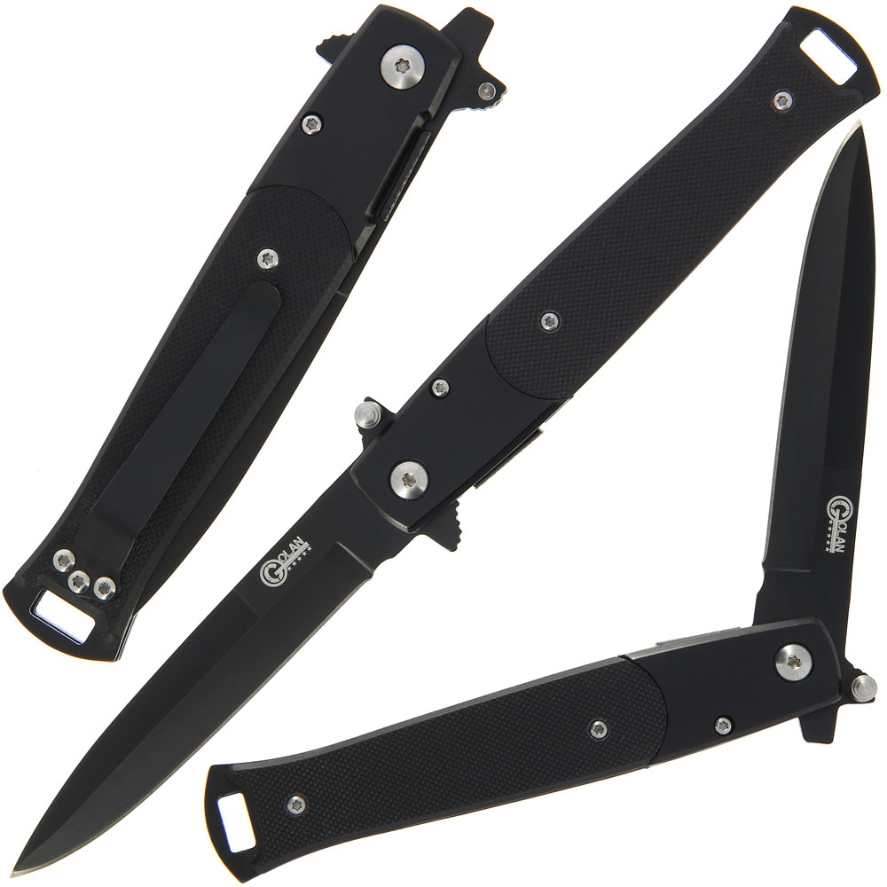 gol-721bk_3 The Godfather Stiletto Lock Knife – Black G10 Handle - Image 1