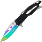 Golan Steel and Black / Rainbow Folding Knife - Bottle Opener - GOL-771-RB - Image 3