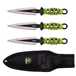 Z-Hunter Throwing Knife Set and Target Board - Set of 3 Knives, Black/Satin Steel Blades w/Bio Hazard Graphic, Green Cord Wrapped Handles, Full Tang, Target Board and Nylon Sheath - ZB-155SET - Image 3
