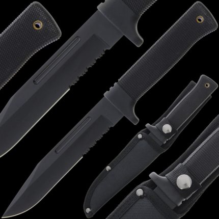 Tactical11" Fixed Blade Knife with Rubber Handle and Sheath - Blackout Version -11" Fixed Blade Knife with Rubber Handle and Sheath