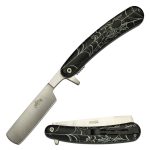 Master USA Quick Opening Folding Knife Straight Razor 3.75" Blade Black Widow Spider Design -