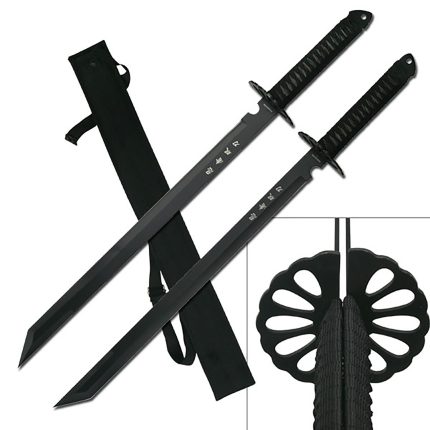 BladesUSA Fantasy Twin Ninja Swords, Two-Piece Set, Black, 28-Inch Overall - HK-6183