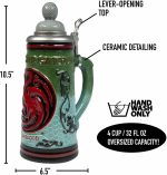 Game of Thrones House Targaryen Ceramic Stein with Cap - Officially Licensed - Image 2