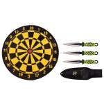 Z-Hunter Throwing Knife Set and Target Board - Set of 3 Knives, Black/Satin Steel Blades w/Bio Hazard Graphic, Green Cord Wrapped Handles, Full Tang, Target Board and Nylon Sheath - ZB-155SET - Image 4