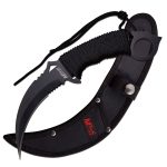 MTech USA Fixed Blade Karambit "Nightshade" – Fixed Blade Knife – Black Partially Serrated Stainless Steel Karambit Blade w/Black Cord Wrapped Handle, Full Tang, Black Nylon Sheath - Hunting, Camping, Survival, EDC – MT-20-76BK