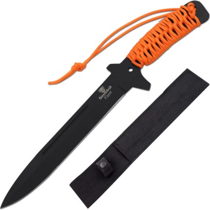 Snake Eye Tactical Fixed Blade Knife –Black Stainless Steel Blade, Cord Wrapped Handle, Full Tang, Includes Nylon Sheath – Hunting, Camping, Survival, Tactical – YML06L-BKOR