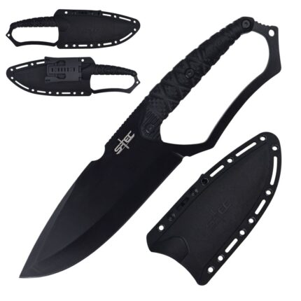S-TEC D-Guard 10″ Fixed Blade Full Tang Knife w/ ABS Sheath – Blackout Version – T25148BK